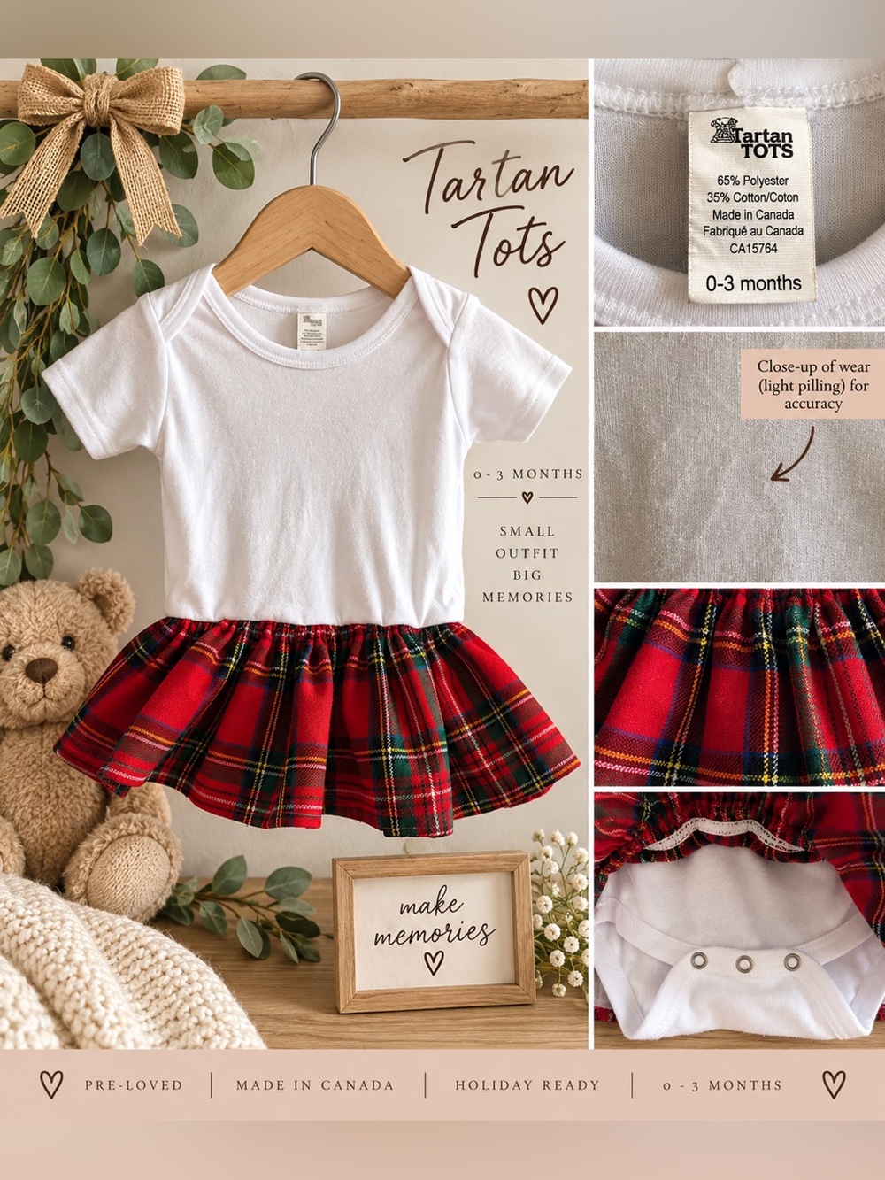 Tartan Tots Baby Plaid Skirt Bodysuit Dress 0–3M Made in Canada